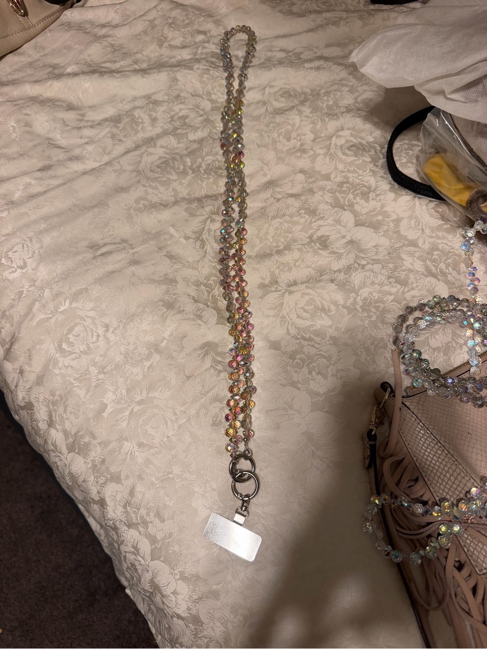 Rose gold Crystal Beaded Lanyard Necklace - Iridescent